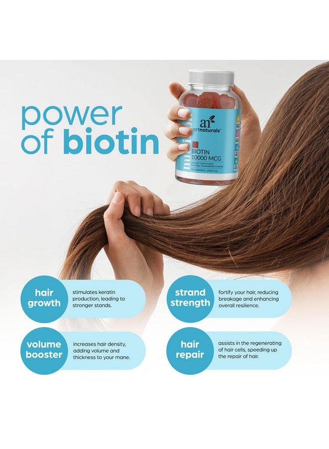 آرت ناتشورالز حلوى جيلاتين البيوتين من Artnaturals لنمو الشعر - (100 حلوى جيلاتينية - 10000 ميكروجرام) - فيتامينات الفراولة الطبيعية تدعم الأظافر والبشرة - خالية من الجيلاتين والغلوتين والمكسرات والبيض - Image 3
