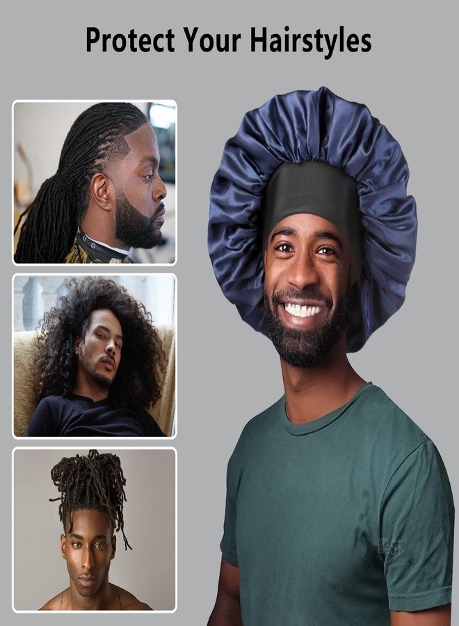 Heniho 2pcs Bonnets for Men, Double Layer Hair Bonnet Satin Bonnet for Women Curly Hair Braids, B - Image 4