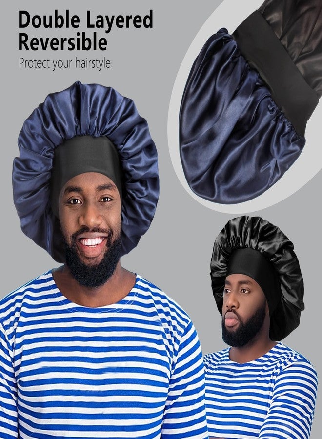 Heniho 2pcs Bonnets for Men, Double Layer Hair Bonnet Satin Bonnet for Women Curly Hair Braids, B - Image 2