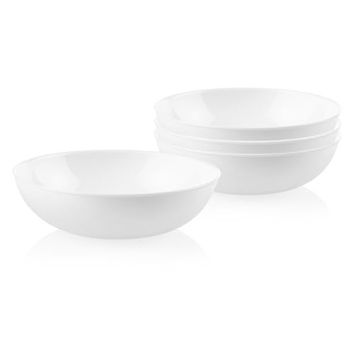 Corelle طقم أطباق كوريل 4 قطع لخدمة 4 أشخاص، أطباق زجاجية متينة وصديقة للبيئة بحجم 9-1/4 بوصة، طقم أطباق مدمجة قابلة للتكديس، آمنة للاستخدام في الميكروويف وغسالة الصحون، بيضاء، 46 أونصة - Image 1
