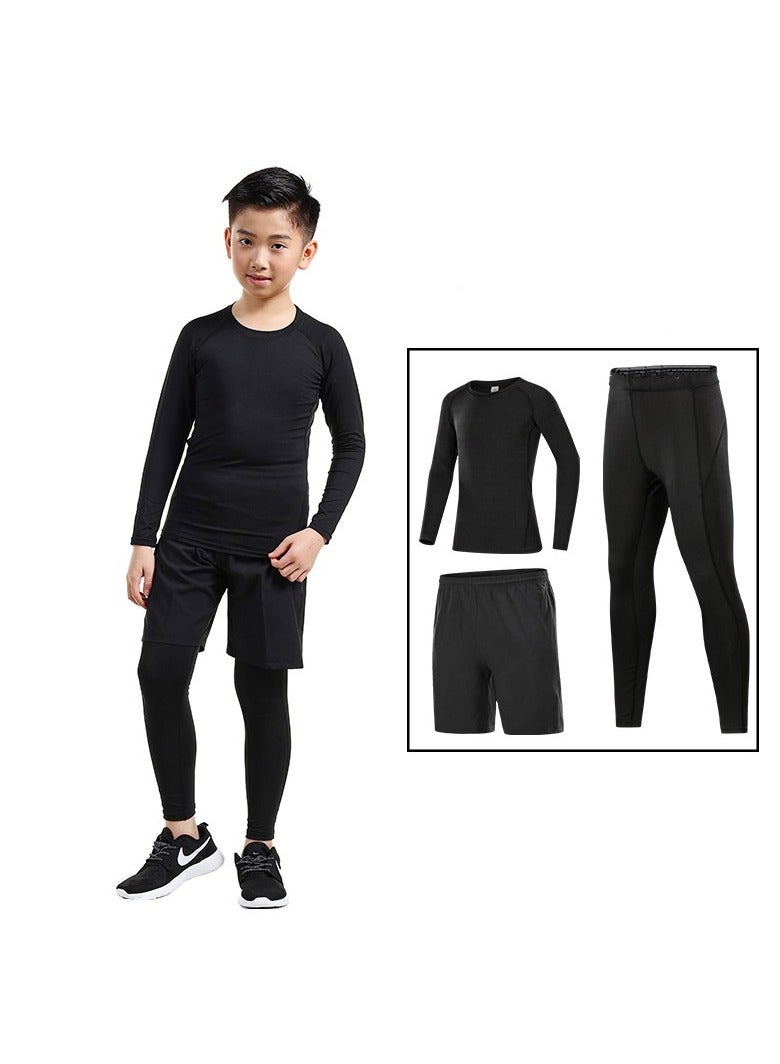 KUYING مجموعة ملابس رياضية ضيقة عالية المرونة للأطفال، بدلة تدريب سريعة الجفاف