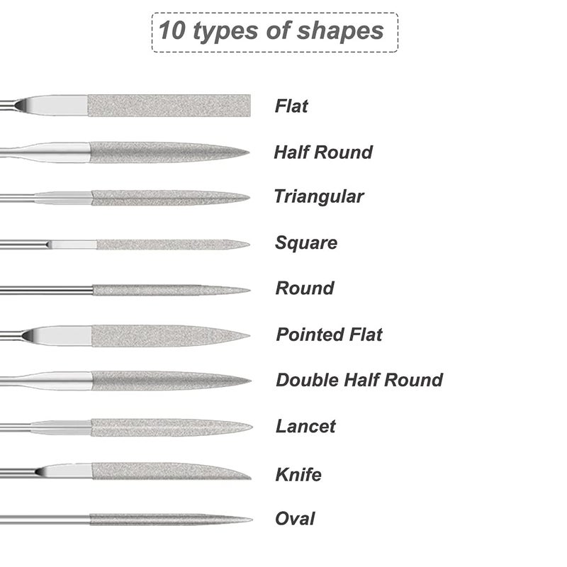 Saipe 10 Pcs Mini Diamond Needle File Set Diamond Files Mini Needle Set for Jewlery Metal Glass Stone Grinding, Polishing and Engraving (2x100mm) - Image 3
