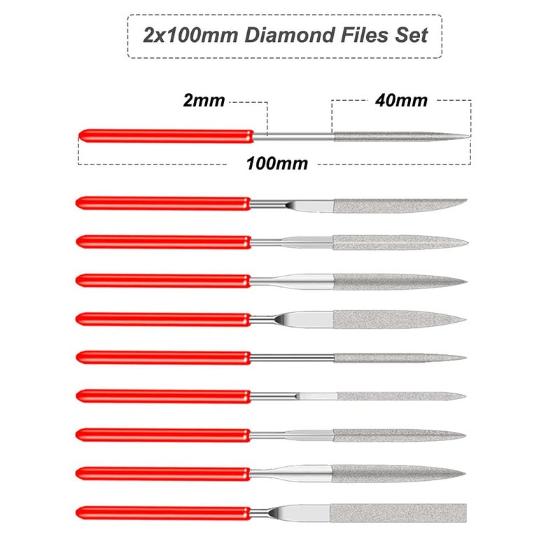 Saipe 10 Pcs Mini Diamond Needle File Set Diamond Files Mini Needle Set for Jewlery Metal Glass Stone Grinding, Polishing and Engraving (2x100mm) - Image 2