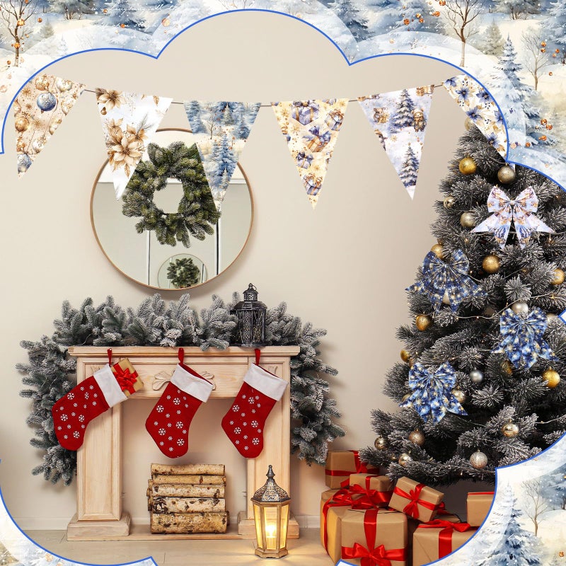 Oudain 60 Pcs 10 x 10 Inch Blue Gold Quilting Fabric Squares Vintage Christmas Fat Patchwork Precut Strips Poinsettias Fabric Bundles for Xmas DIY Craft Sewing Handmade Materials - Image 5