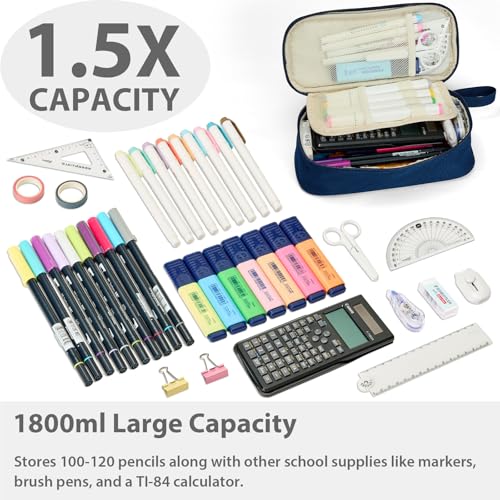 SPACEMATE Pencil Case Pouch Box Bag School Supplies Girls Boys Kids, Cute Preppy Stuff Large Big Capacity Aesthetic Pen Organizer, Back to College Stationary, Midnight Blue, Standard Stlye, 1800ml - Image 2