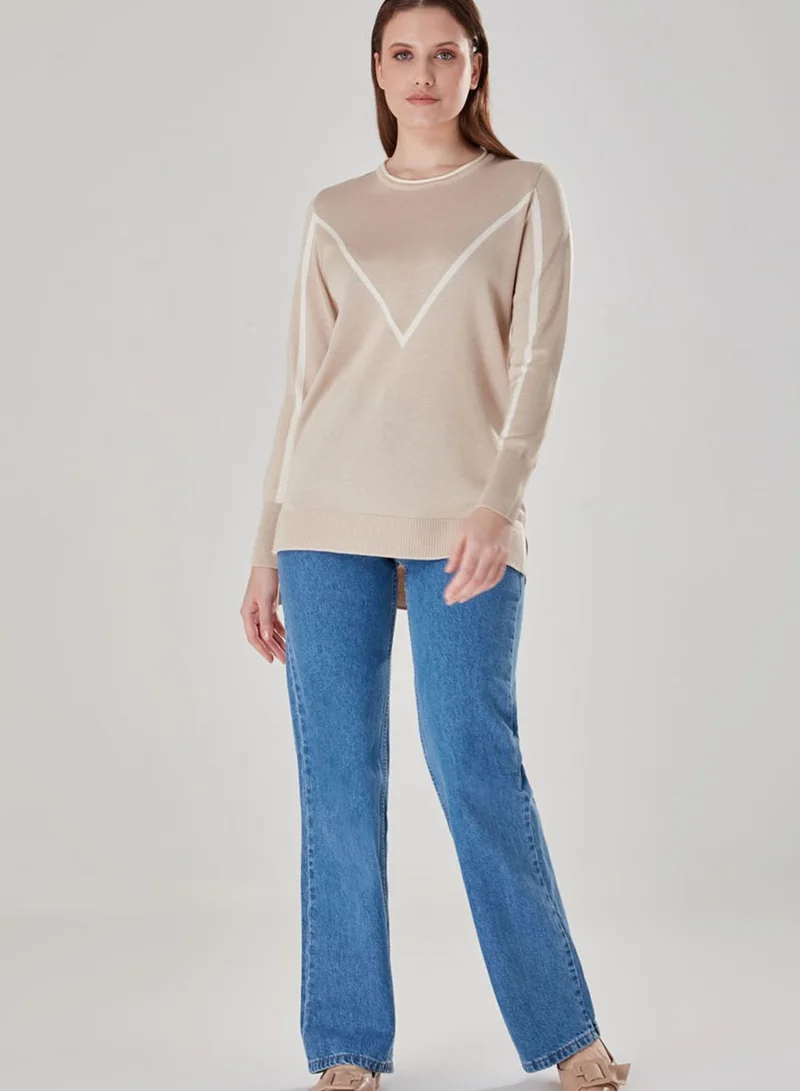 MIZALLE Stripe Detail Crew Neck Tunic