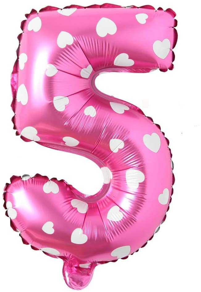 flavouredlove 16 inch Five Foil Number Air or Helium Balloon Party Decoration Pink hearts Pack of 1 | 5 Year No. Balloons Birthday/Anniversary (Pink hearts Number 5) - Image 4