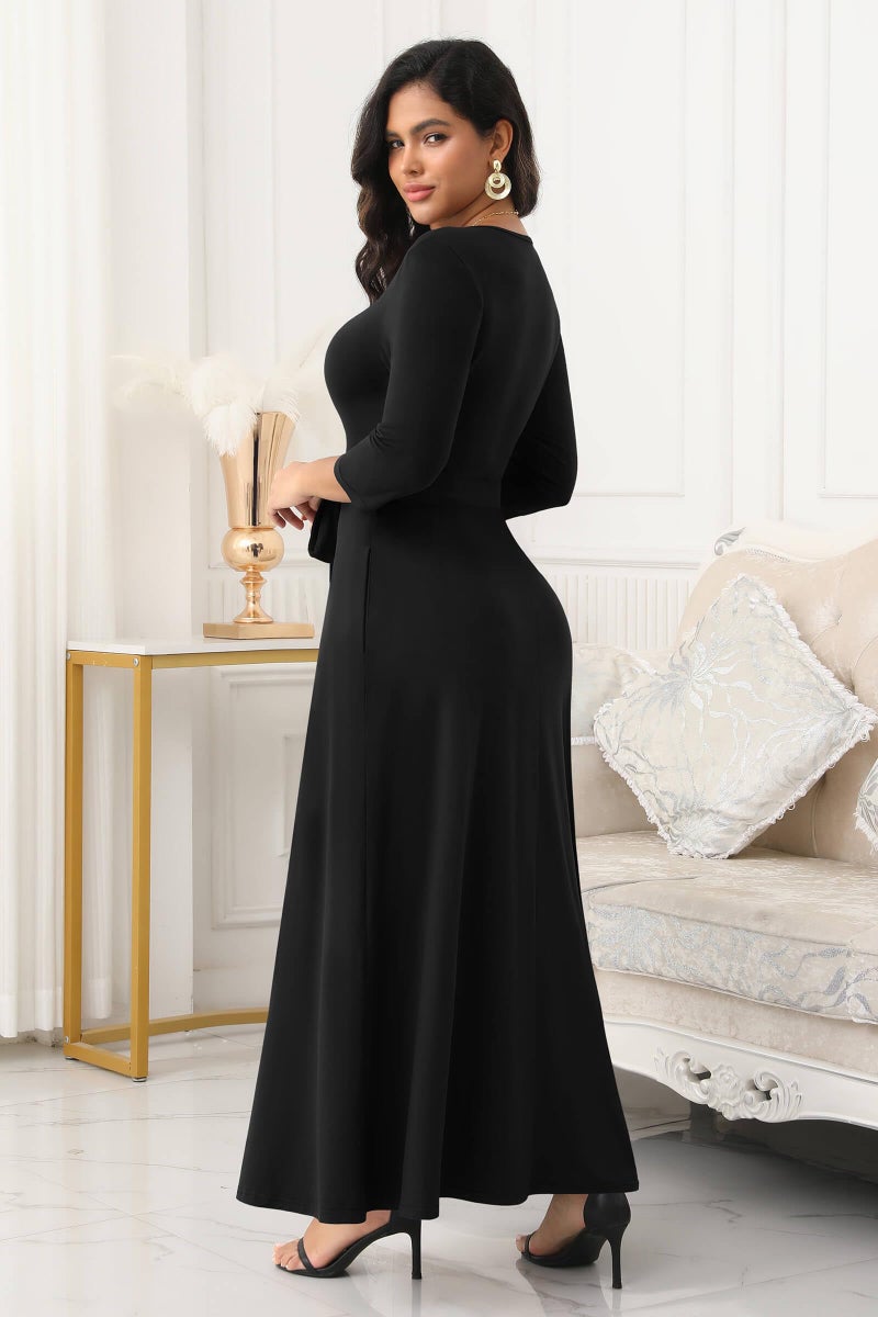 FANDEE Maxi Dress for Women 2026, Long Casual Empire Waist Dresses 3/4 Sleeve Round Neck with Belt L - Image 5