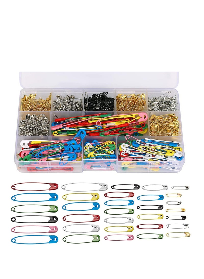 بريميفي 500 قطعة 11 مقاسًا من دبابيس الأمان المتميزة متعددة الألوان المقاومة للصدأ مع صندوق تخزين - Image 1