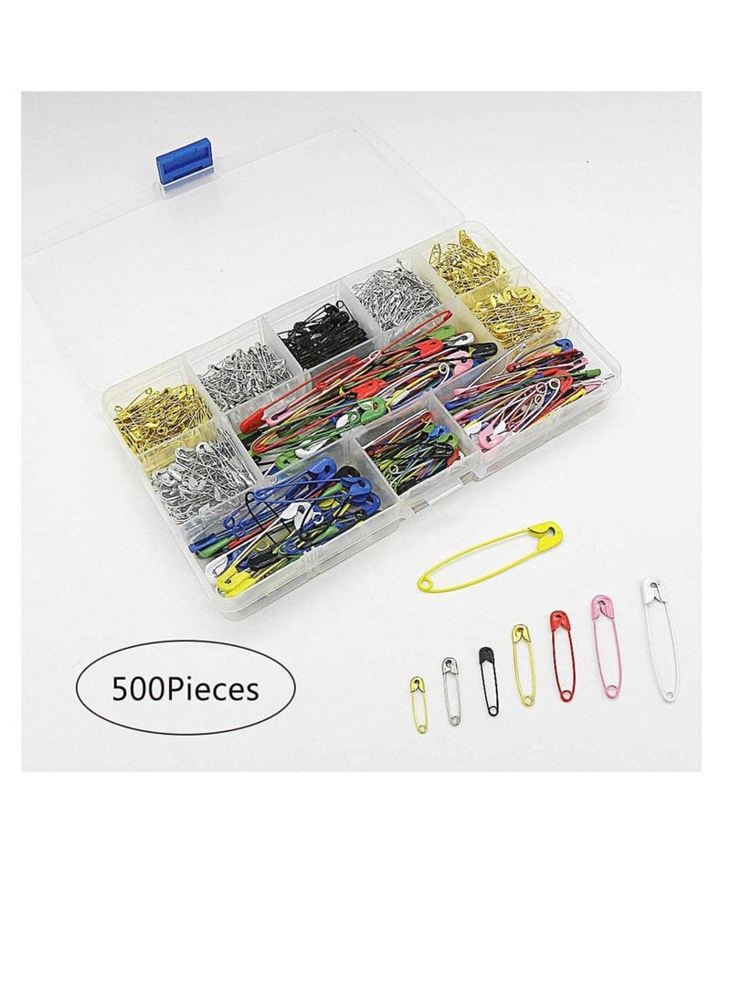 بريميفي 500 قطعة 11 مقاسًا من دبابيس الأمان المتميزة متعددة الألوان المقاومة للصدأ مع صندوق تخزين - Image 3