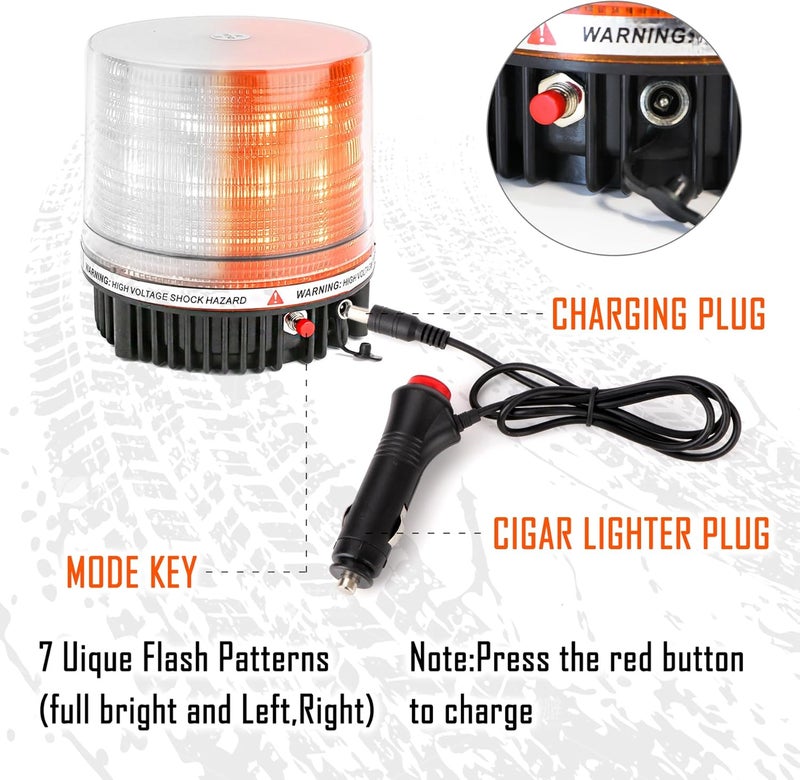 LE-JX Amber/White Wireless Rotating Beacon Orange Battery Led Strobe Warning Light Roof Top Plow Hazard Flash Emergency Lights 12V with Magnetic Base Mount and Rechargeable Plug(Yellow/White, 18 LED) - Image 3