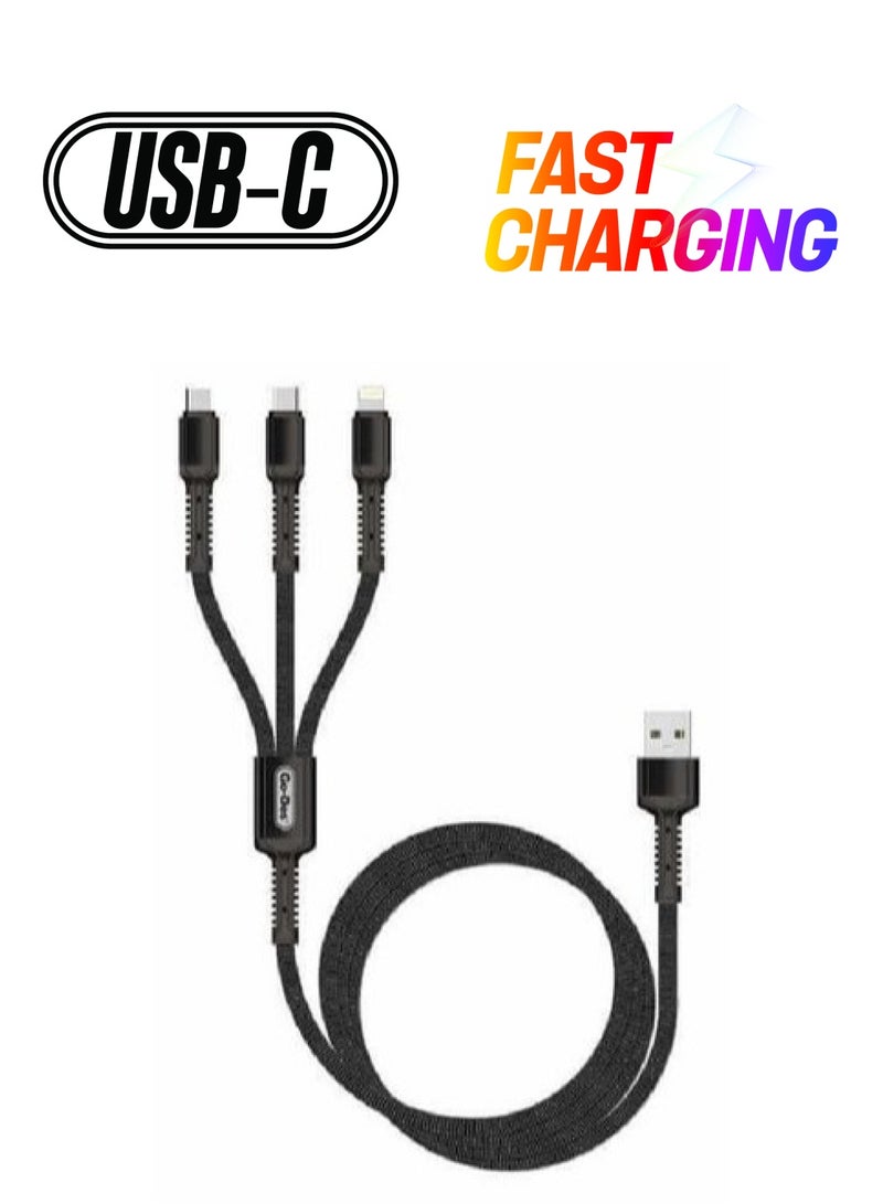 GO-DES GD-UC531 3-In-1 USB Data Sync Fast Charging Cable Black