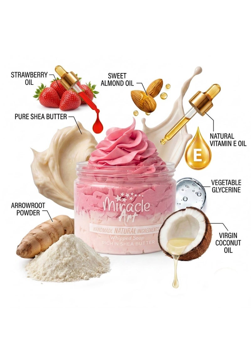 Miracle Art Whipped Soap — Strawberry Kiss | Natural Handmade Body Wash | Rich in Shea Butter | 8.1 OZ - Image 3