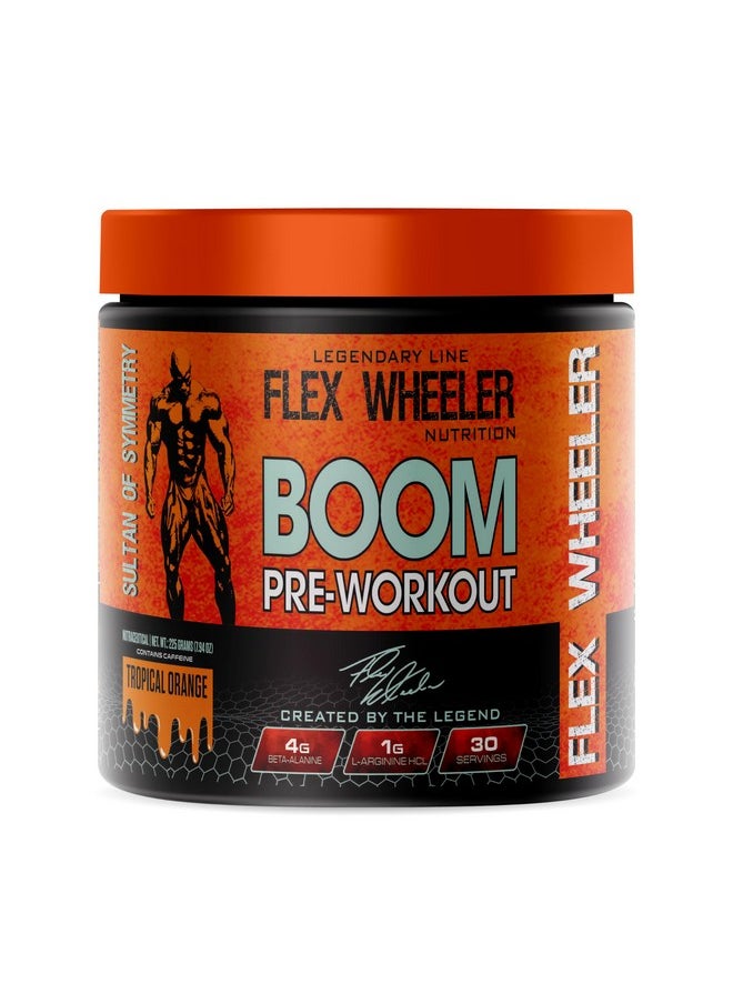 Flex Wheeler Nutrition - Boom Advanced Pre Workout - 30 Servings (225Gm) | Explosive Energy, Focus, And Endurance Formula (Tropical Orange) - Image 1