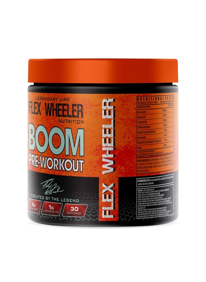 Flex Wheeler Nutrition - Boom Advanced Pre Workout - 30 Servings (225Gm) | Explosive Energy, Focus, And Endurance Formula (Tropical Orange) - Image 1