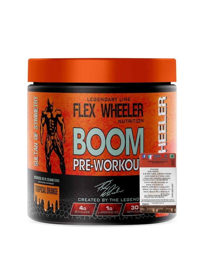 Flex Wheeler Nutrition - Boom Advanced Pre Workout - 30 Servings (225Gm) | Explosive Energy, Focus, And Endurance Formula (Tropical Orange) - Image 1