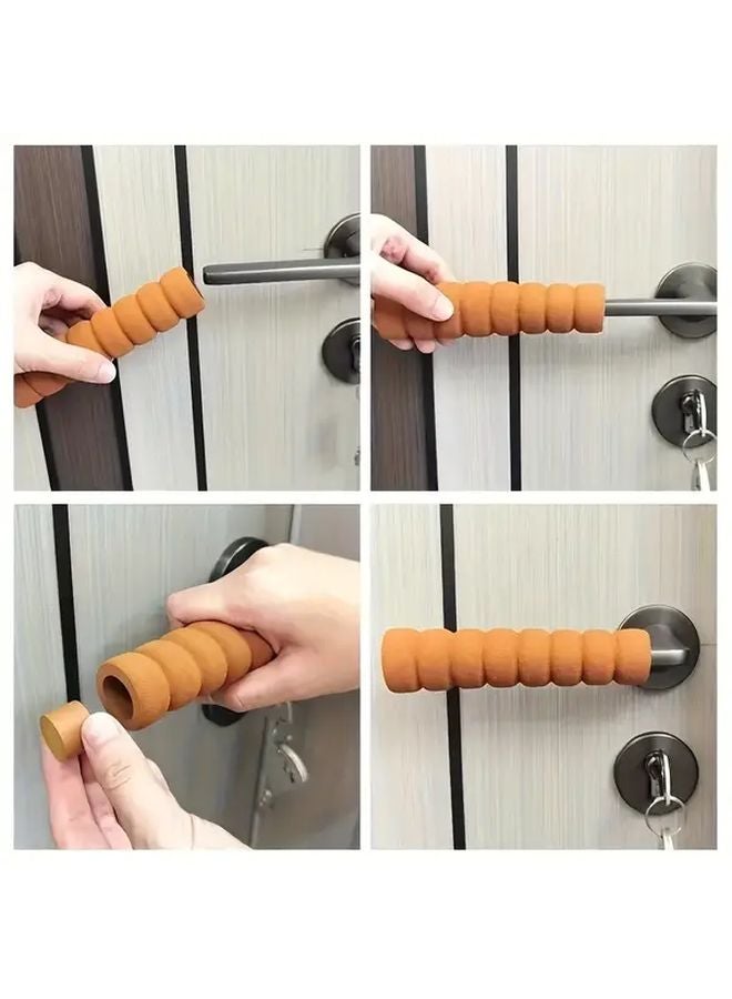 5pcs Beige Shockproof Silent Door Handle Protectors Thickened Spiral Pull Covers Reusable - Image 5