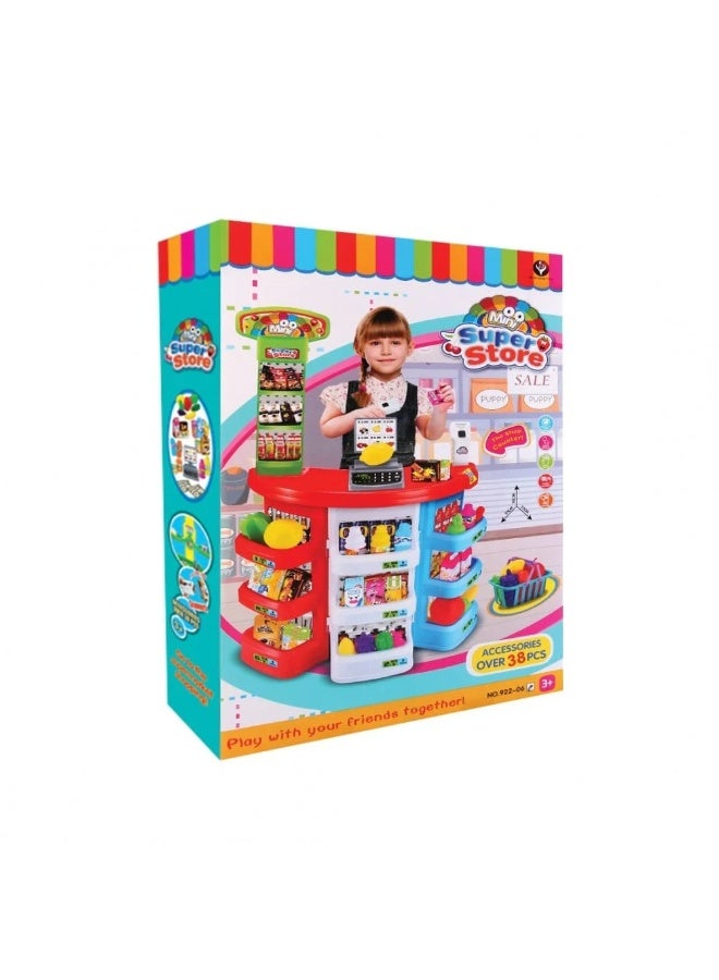 STORE 7 Kids’ Supermarket Playset with Cash Register, Scale, and Shopping Basket – Grocery Store Toy with Over 38 Accessories – Educational Pretend Play Set for Boys and Girls - Image 4