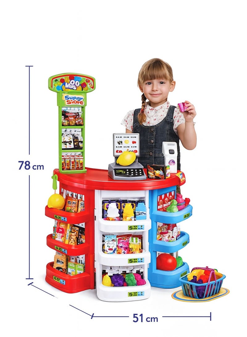 STORE 7 Kids’ Supermarket Playset with Cash Register, Scale, and Shopping Basket – Grocery Store Toy with Over 38 Accessories – Educational Pretend Play Set for Boys and Girls - Image 1