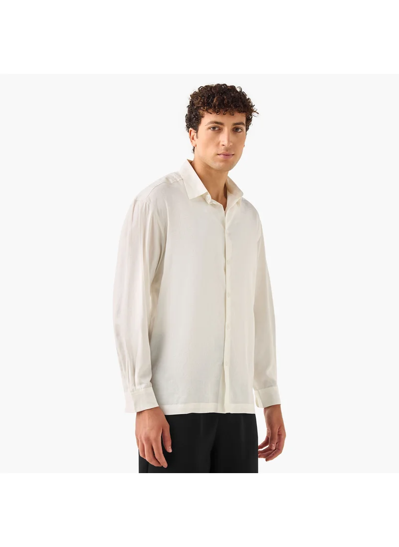 ايكونيك Iconic Regular Fit Textured Shirt with Collar and Long Sleeves