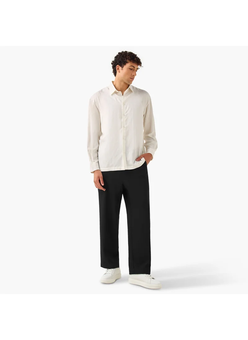 ايكونيك Iconic Regular Fit Textured Shirt with Collar and Long Sleeves