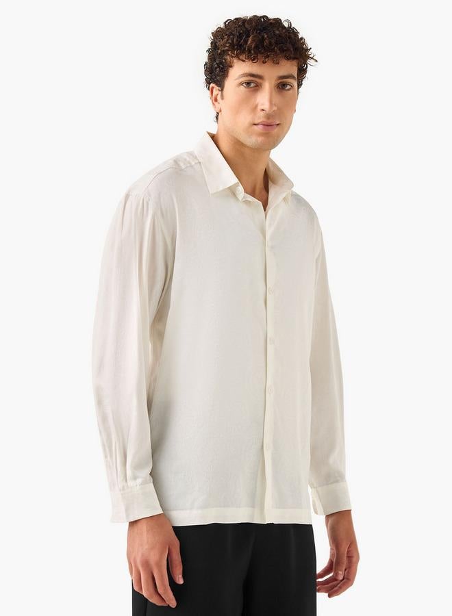 Iconic Regular Fit Textured Shirt with Collar and Long Sleeves - Image 2