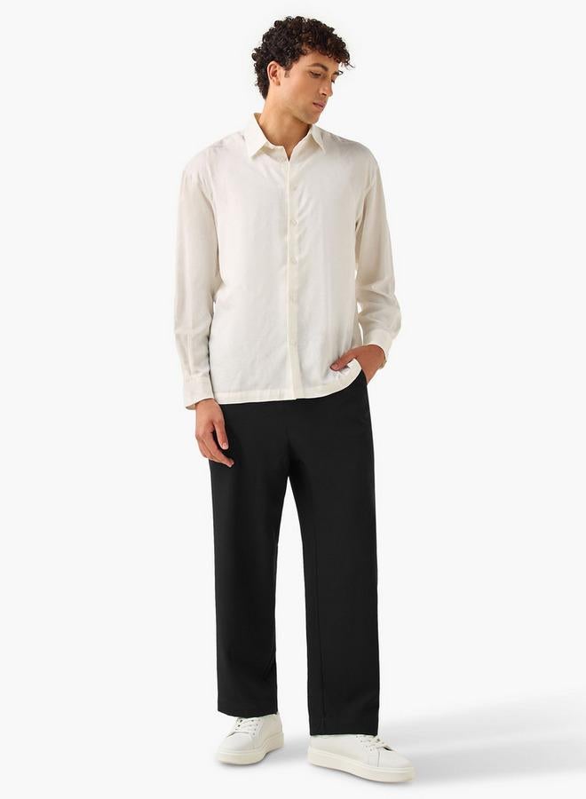 Iconic Regular Fit Textured Shirt with Collar and Long Sleeves - Image 3