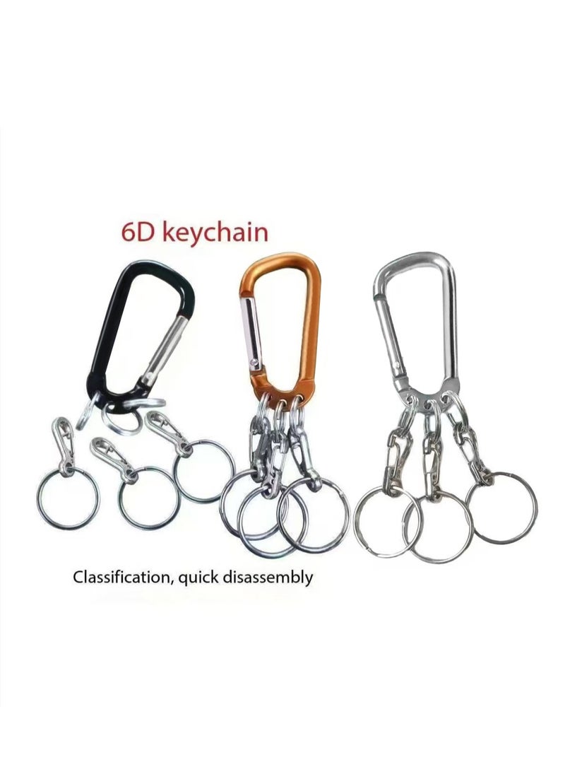 OUYoo 3Pcs Carabiner Clip Keychain Aluminum Alloy D Shape Multifunction Clip Hook with 3 Key Rings,Multifunctional Keychain Clip, D Ring Shape 3 Hole Key Carabiner with Multi Quick Release Key Rings Quick.(Black Gold Silver) - Image 1