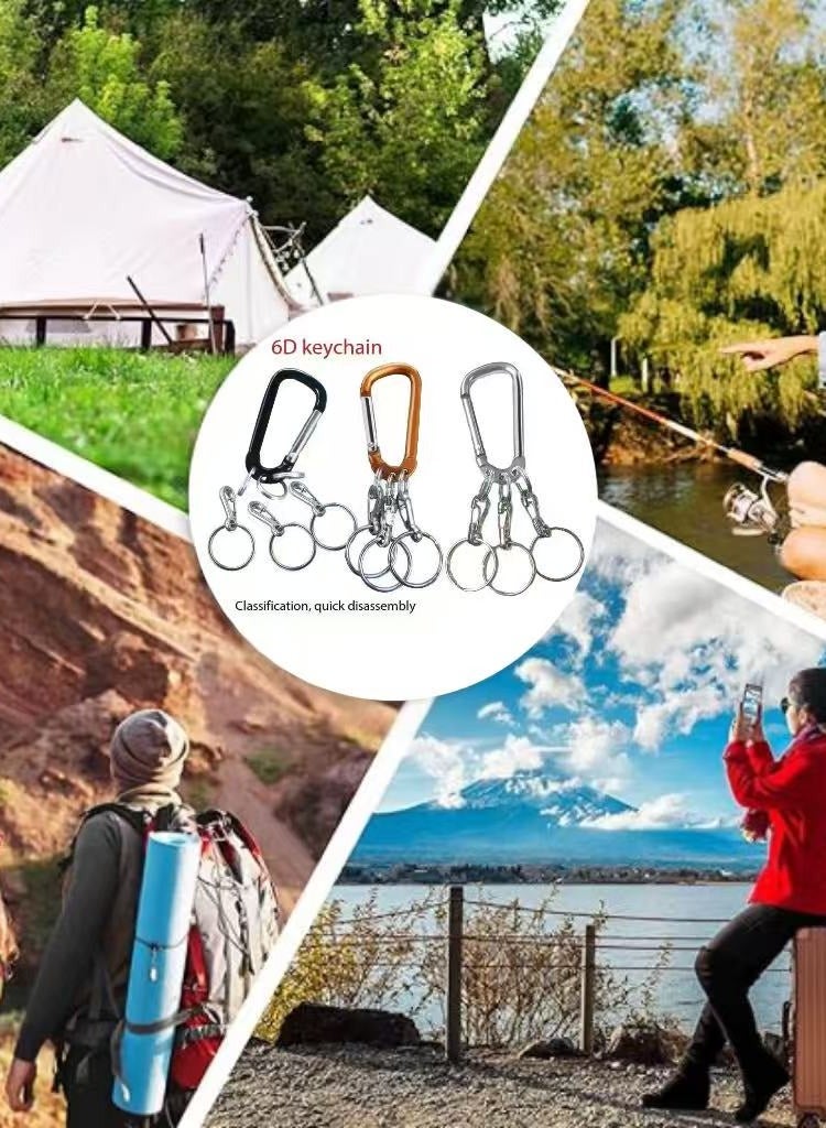 OUYoo 3Pcs Carabiner Clip Keychain Aluminum Alloy D Shape Multifunction Clip Hook with 3 Key Rings,Multifunctional Keychain Clip, D Ring Shape 3 Hole Key Carabiner with Multi Quick Release Key Rings Quick.(Black Gold Silver) - Image 3