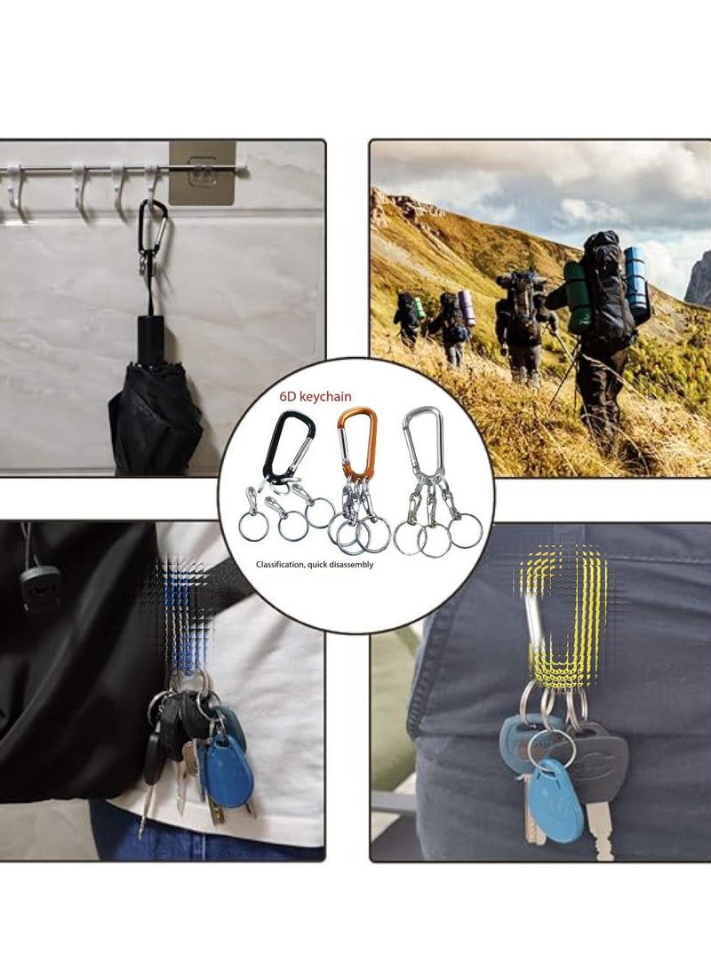 OUYoo 3Pcs Carabiner Clip Keychain Aluminum Alloy D Shape Multifunction Clip Hook with 3 Key Rings,Multifunctional Keychain Clip, D Ring Shape 3 Hole Key Carabiner with Multi Quick Release Key Rings Quick.(Black Gold Silver) - Image 4