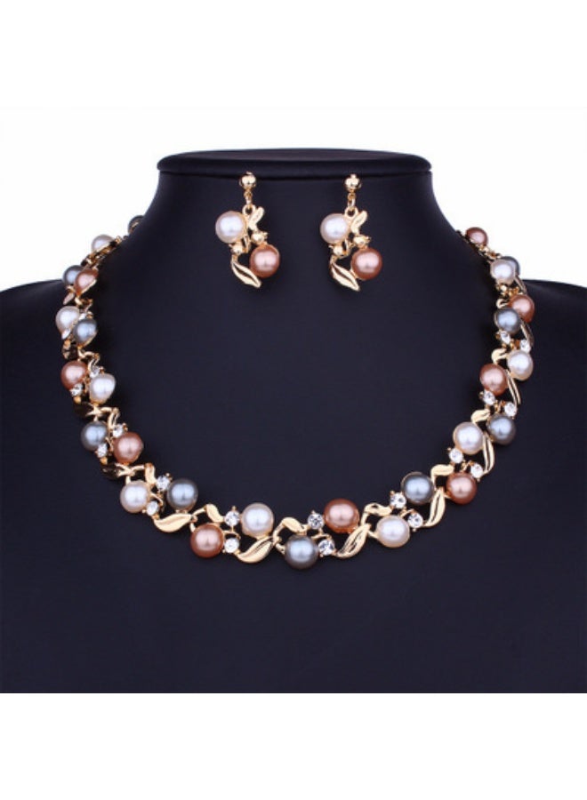 NIBEMINENT Pearl-Look Necklace and Earring Set