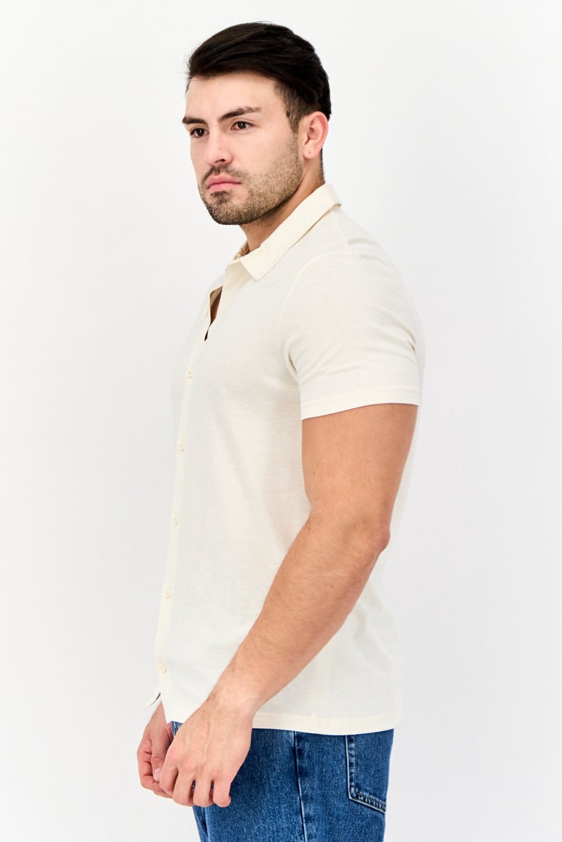 Asos Design Men Regular Fit 3 Pieces Solid Short Sleeves Casual Shirts Set, Cream/Grey - Image 5