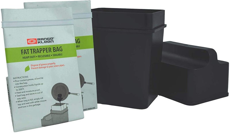 Range Kleen Grease Container for Kitchen – “600-02 Trap the Grease” Grease Keeper System w/ 2 Fat Trapper Refill Bags + Kitchen Grease Container - Image 1