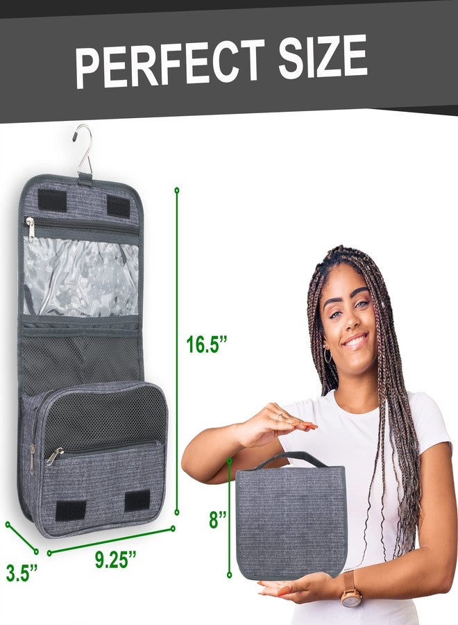 Summit Ridge Multi Pocket Hanging Toiletry Bag Travel Bag with Hanging Hook, Water-resistant Makeup Cosmetic Bag Travel Organizer for Accessories, Shampoo, Toiletries (Grey) - Image 4