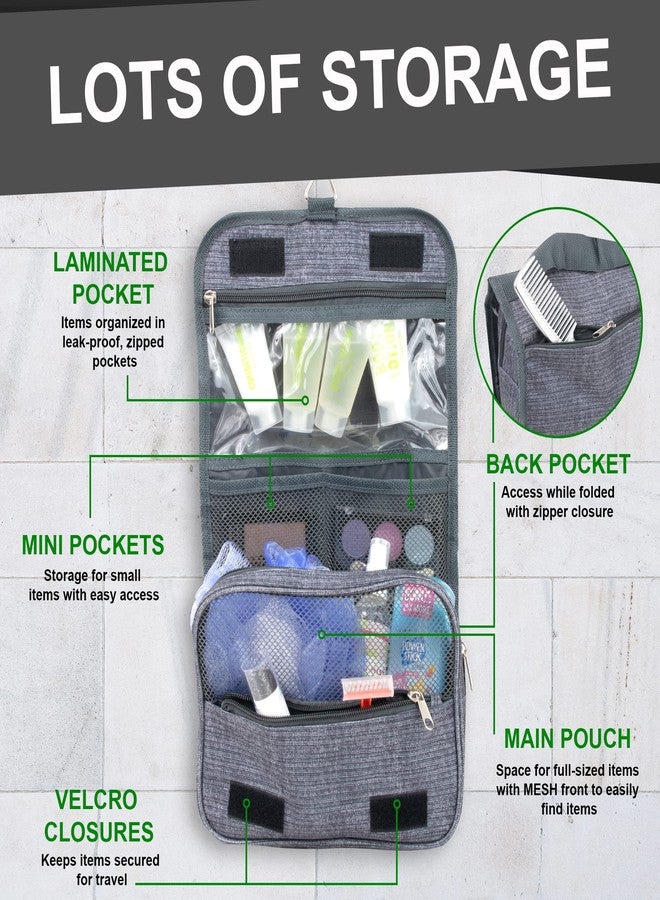 Summit Ridge Multi Pocket Hanging Toiletry Bag Travel Bag with Hanging Hook, Water-resistant Makeup Cosmetic Bag Travel Organizer for Accessories, Shampoo, Toiletries (Grey) - Image 2