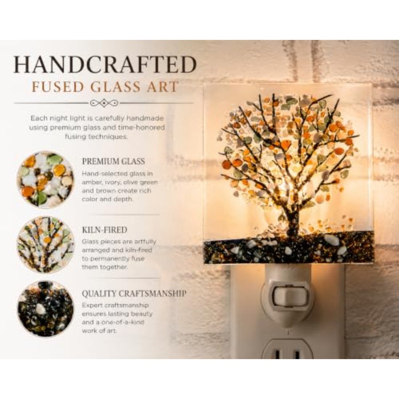 Autumn Tree Fused Glass Night Light with Switch Handcrafted fused glass Autumn tree design Warm ambient glow Plug-in with switch Nature-inspired décor - Image 3