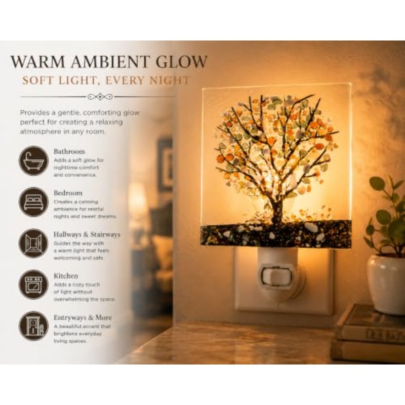 Autumn Tree Fused Glass Night Light with Switch Handcrafted fused glass Autumn tree design Warm ambient glow Plug-in with switch Nature-inspired décor - Image 5