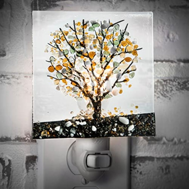 Autumn Tree Fused Glass Night Light with Switch Handcrafted fused glass Autumn tree design Warm ambient glow Plug-in with switch Nature-inspired décor - Image 1