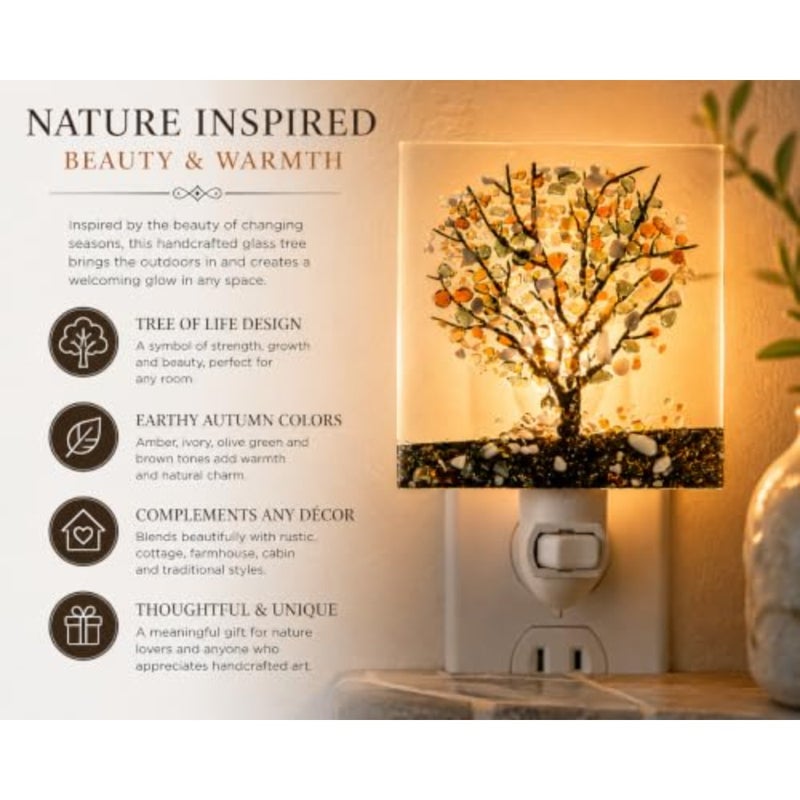 Autumn Tree Fused Glass Night Light with Switch Handcrafted fused glass Autumn tree design Warm ambient glow Plug-in with switch Nature-inspired décor - Image 4