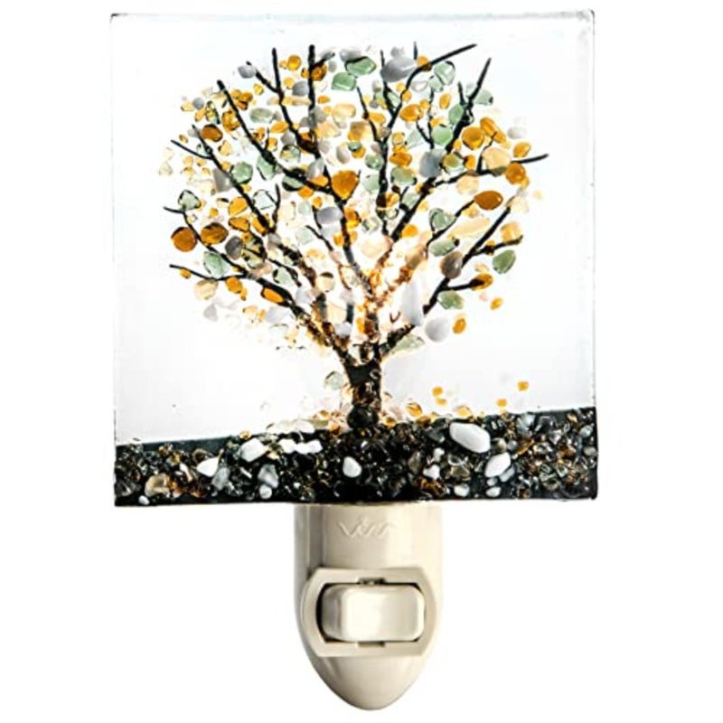 Autumn Tree Fused Glass Night Light with Switch Handcrafted fused glass Autumn tree design Warm ambient glow Plug-in with switch Nature-inspired décor - Image 2