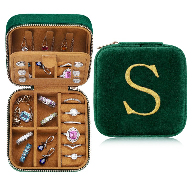 Parima Gift for Women 21st 30th 40th 50th 60th 70th Birthday Gifts for Women Her Personalized Birthday Gifts Idea Jewelry Box Travel Jewelry Case Letter S Green