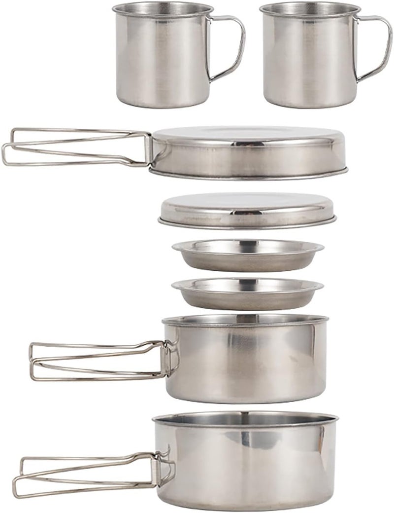 NEELABIL Camping Cookware Mess Kit 8PCS Stainless Steel Cooking Pot and Pan Set with Plates Cups for Outdoor Camping Hiking Backpacking,Camping cooking set - Image 1