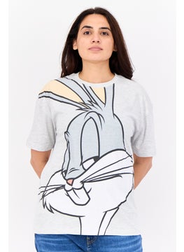 Looney Tunes Women Crew Neck Short Sleeves Bunny Print T-Shirt, Grey  - Image 1