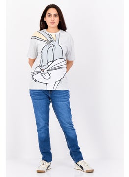 Looney Tunes Women Crew Neck Short Sleeves Bunny Print T-Shirt, Grey  - Image 4