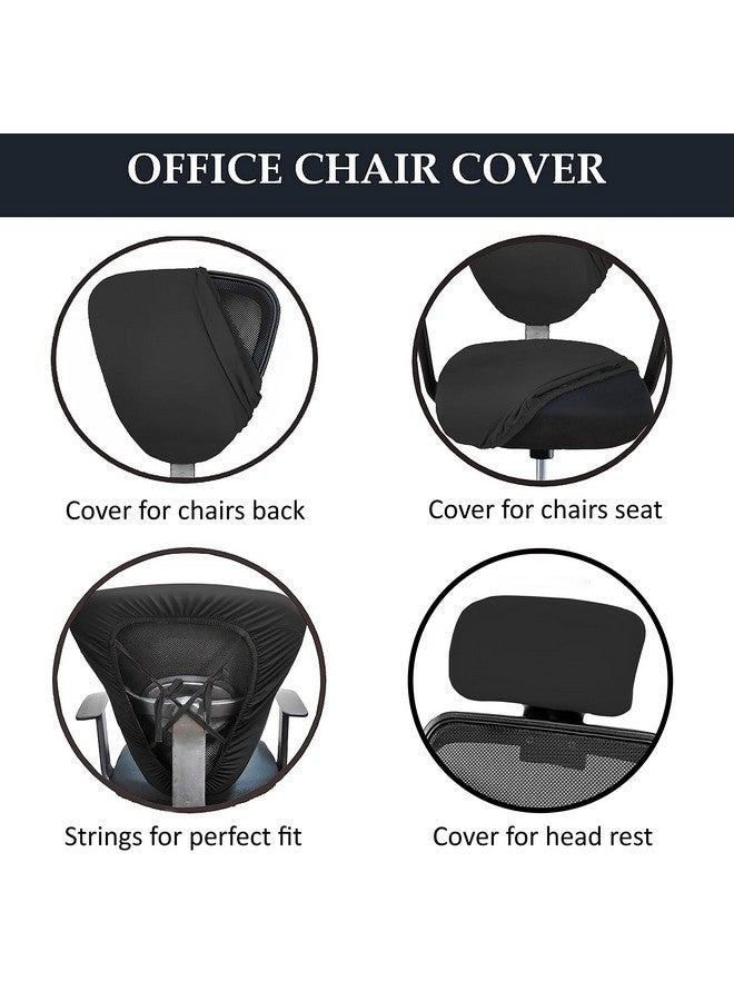 HOTKEI 3 Piece Black Office Chair Cover with Headrest Cover 200GSM Fabric Stretchable Stain Proof Office Computer Desk Executive Rotating Seat Covers Slipcover Protector for Office Chair - Image 2