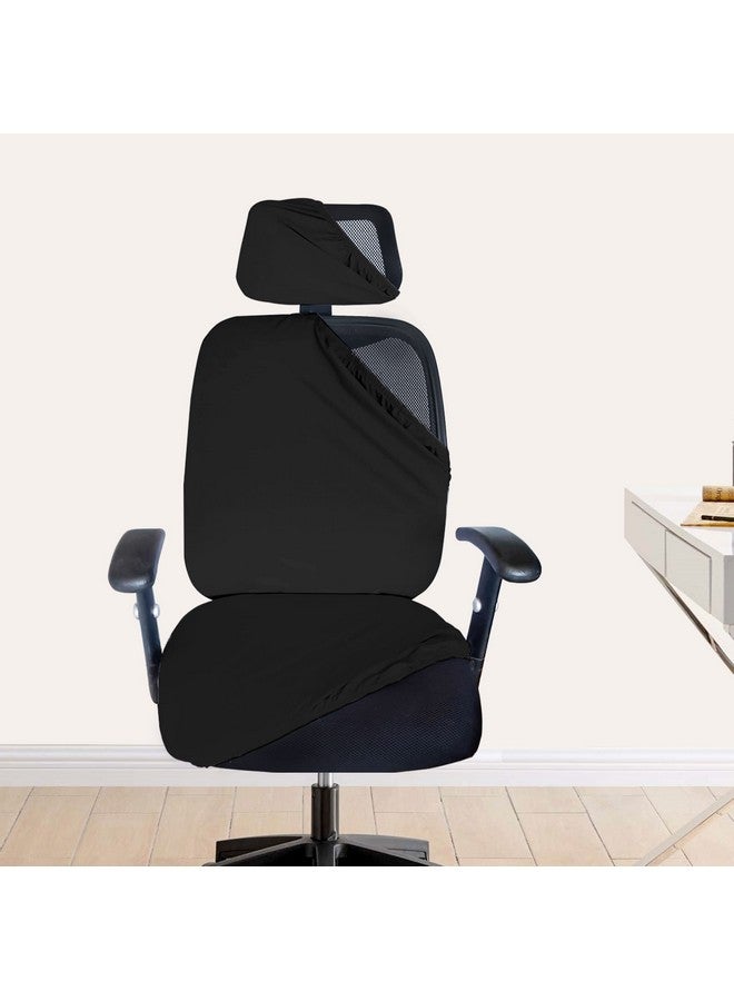 HOTKEI 3 Piece Black Office Chair Cover with Headrest Cover 200GSM Fabric Stretchable Stain Proof Office Computer Desk Executive Rotating Seat Covers Slipcover Protector for Office Chair - Image 1