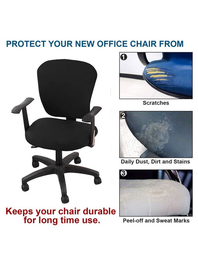 HOTKEI 3 Piece Black Office Chair Cover with Headrest Cover 200GSM Fabric Stretchable Stain Proof Office Computer Desk Executive Rotating Seat Covers Slipcover Protector for Office Chair - Image 3