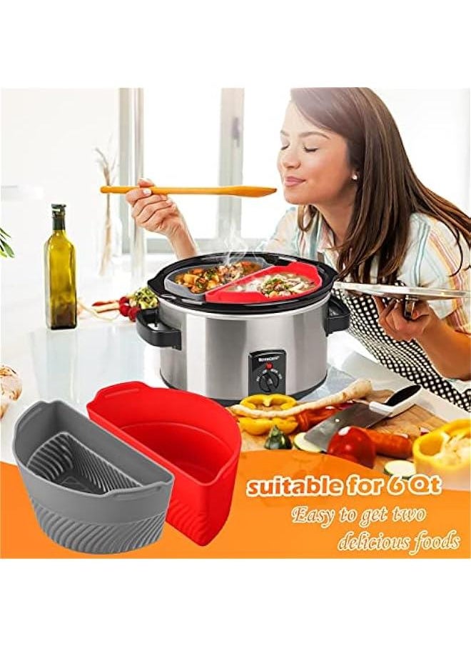Generic - Silicone Slow Cooker Liners for Crock Pot 6 QT, Easy Cleanup Silicone Slow Cooker Liner, Reusable Food-Grade Material Heat Resistant Leakproof Slow Cooker Insert, Dishwasher Safe(Red+ Grey) - Image 1
