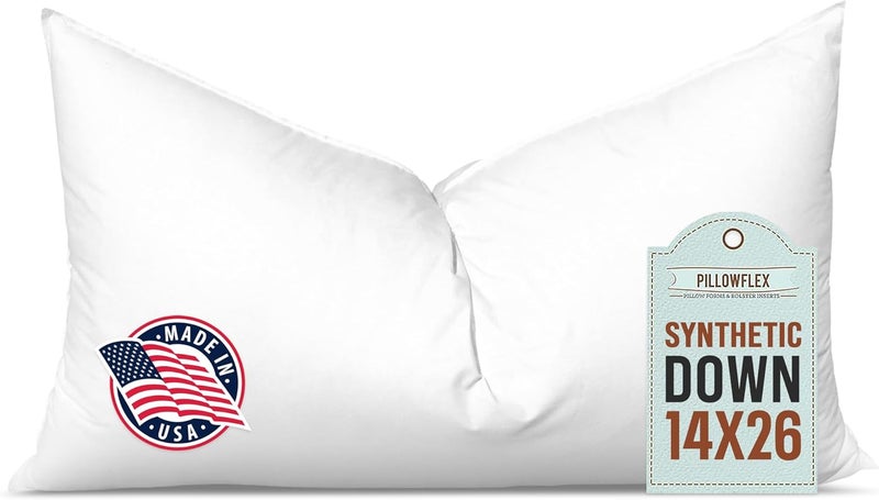 PILLOWFLEX Synthetic Down Pillow Insert - 14x26 Down Alternative Pillow, Ultra Soft, Large Rectangle, Lumbar, Travel, Neck, Sleeping Pillow - 1 Decorative Pillow Form - Image 1