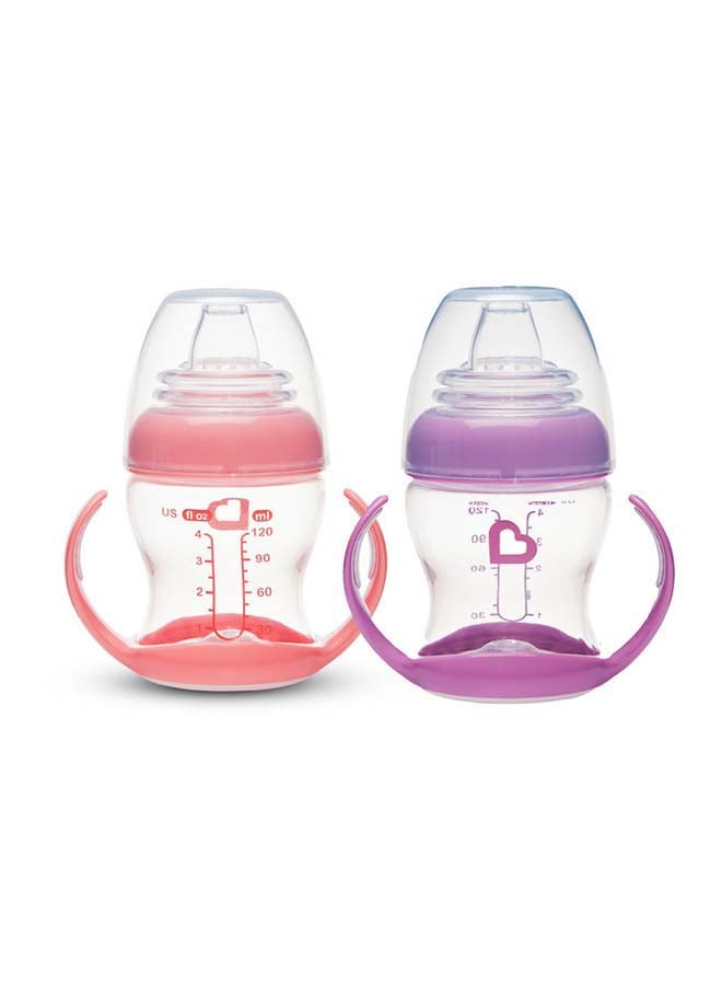 Munchkin Gentle Transition 4oz Trainer Cup 2-Pack – Clear/Pink & Purple - Image 1